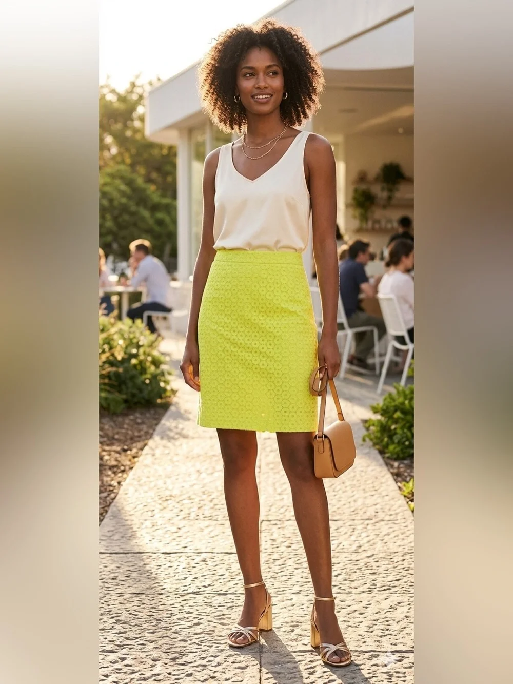 J.Crew No. 2 Eyelet Pencil Skirt Neon Lime / Citron Green - Sz 2
